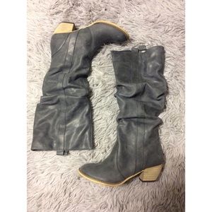 New Colin Stuart Grey Round Toe Scrunch Boots 6.5